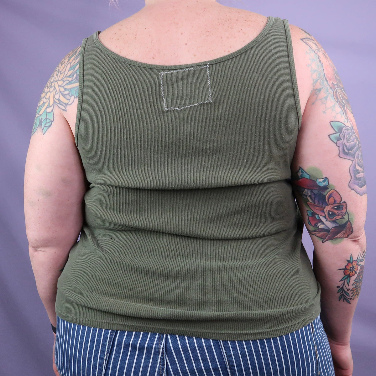 "I See All" (Eye Spiral) Army Green Ribbed Tank Top - 2XL