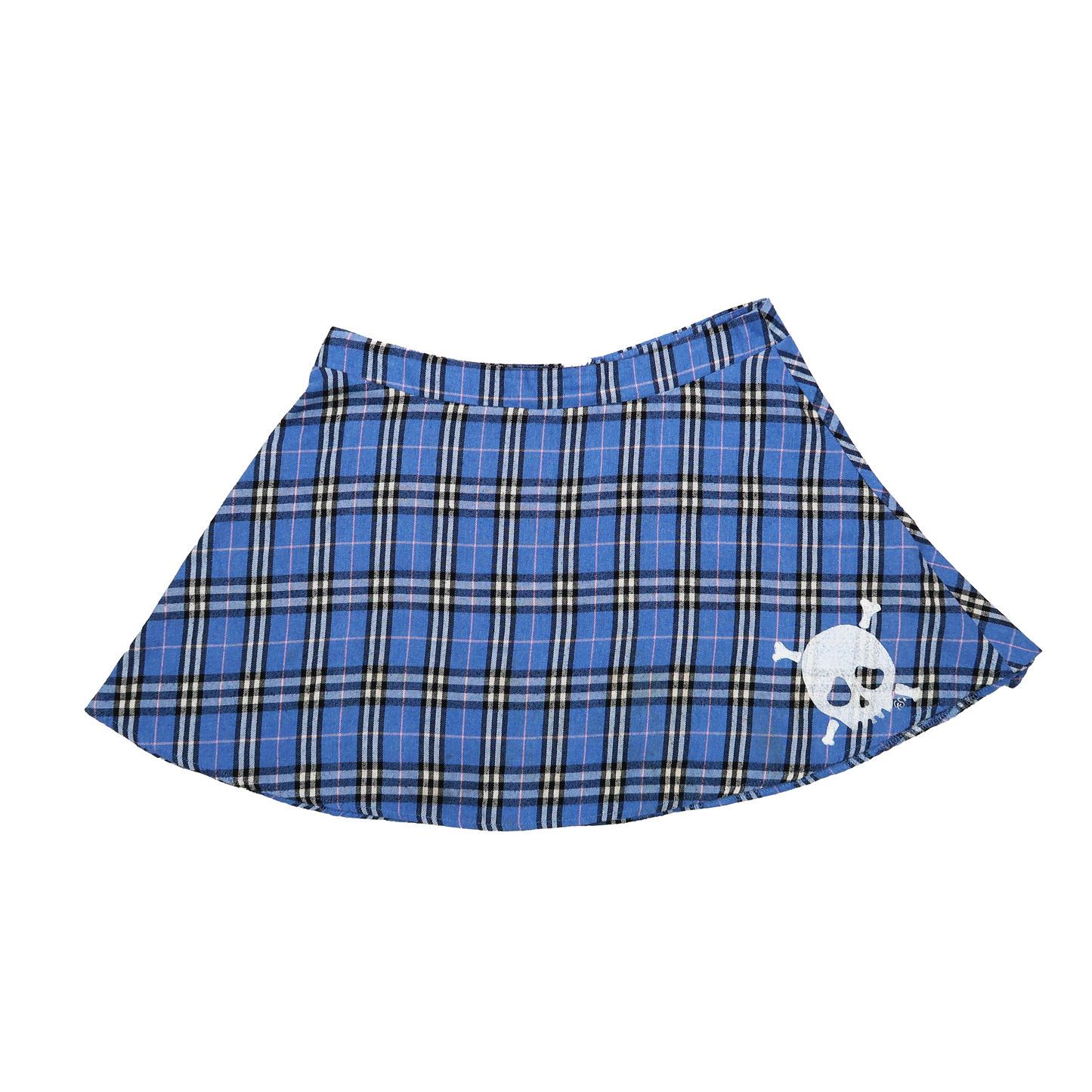 "Grim Skull" Blue Plaid Skirt - Large