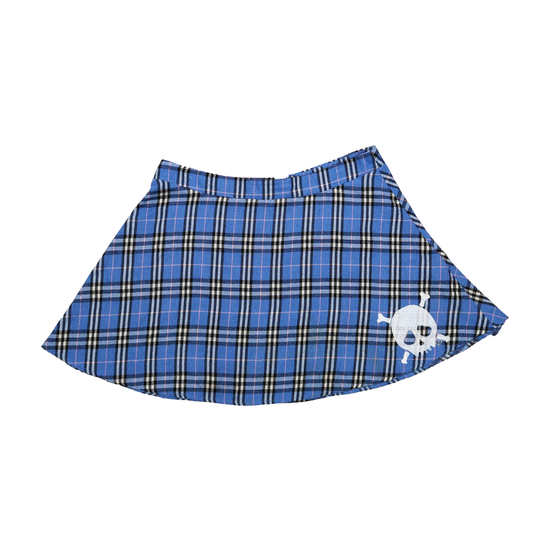 "Grim Skull" Blue Plaid Skirt - Large