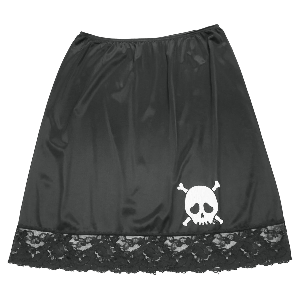 "Grim Skull" Black Lace Slip Skirt - Large