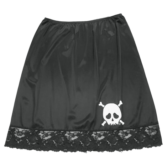 "Grim Skull" Black Lace Slip Skirt - Large