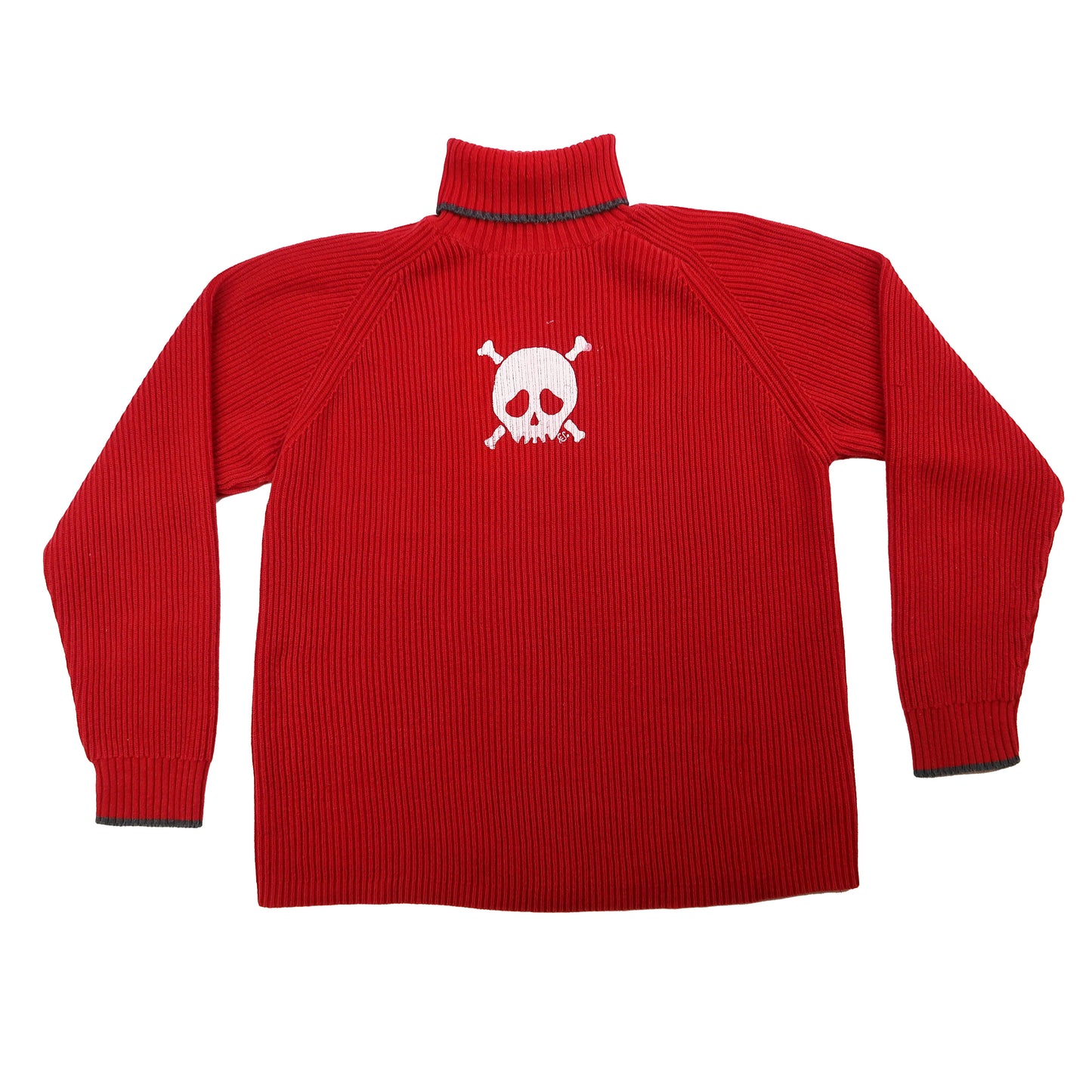 "Grim Skull" Red Ribbed Sweater - Large