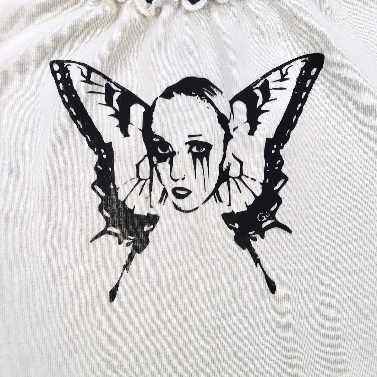 "Weeping Butterfly" Lettuce Hem Cream Top - Medium