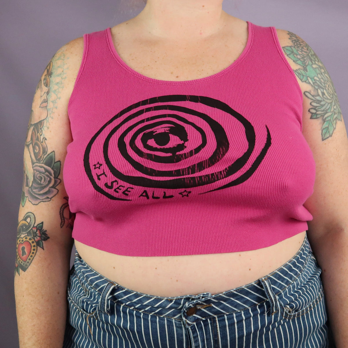 "I See All" (Eye Spiral) Magenta Crop Top - XL