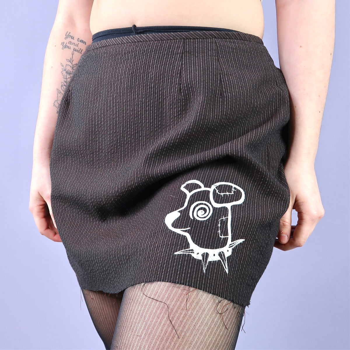 "Patches the Dog" Brown Pinstripe Mini Skirt - Medium