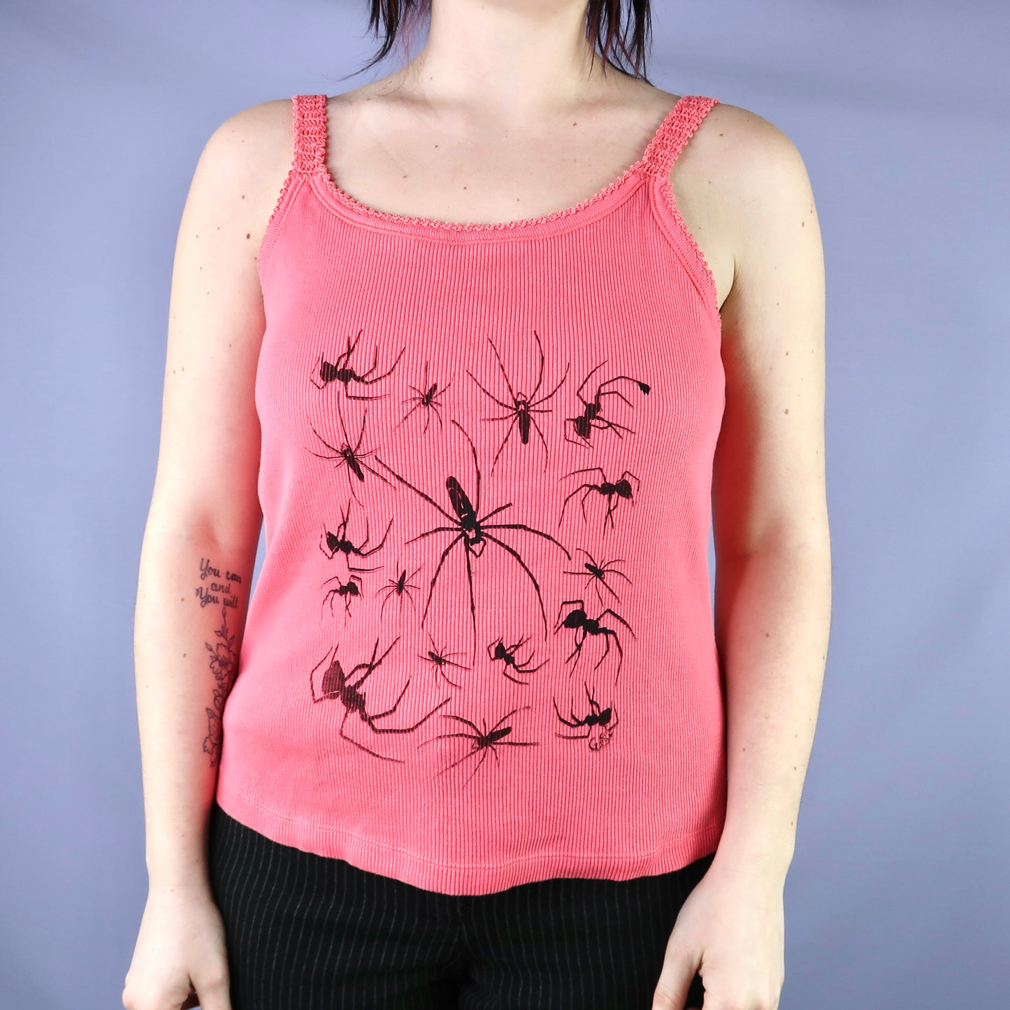 "I Love Spiders" Pink Tank Top - Medium