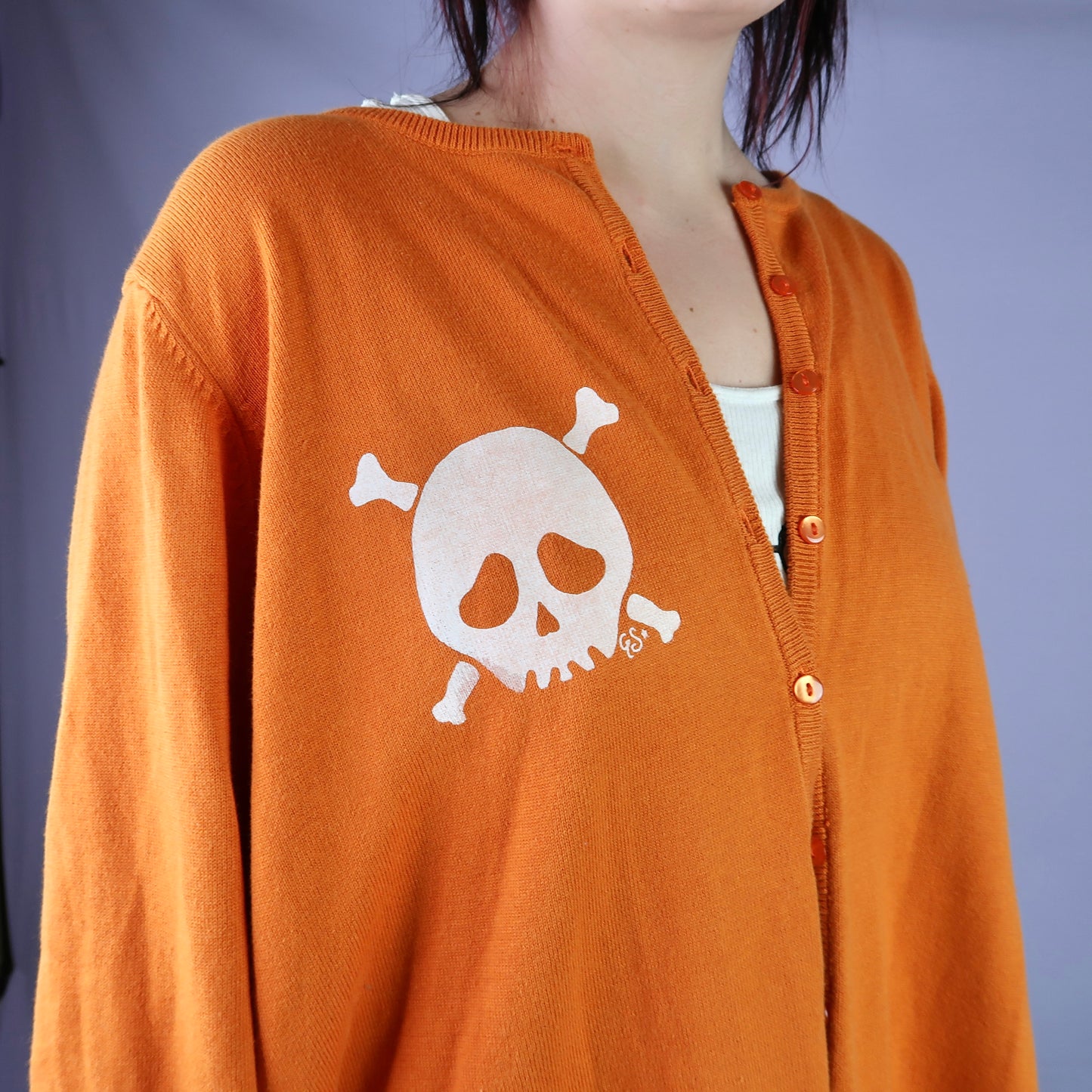 "Grim Skull" Orange Cardigan Sweater - 3XL