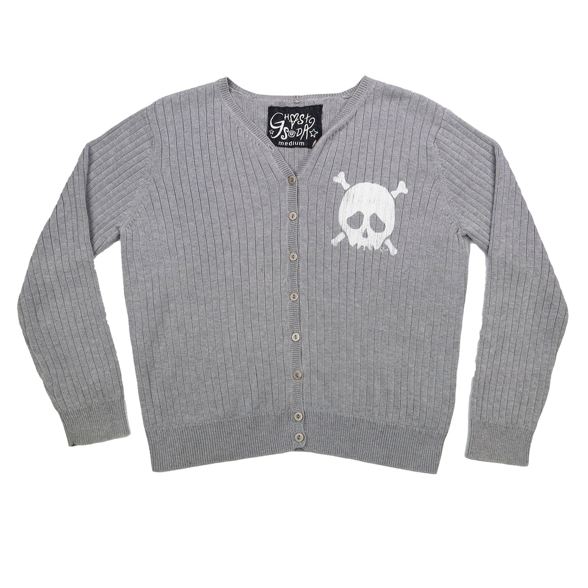 "Grim Skull" Light Grey Cardigan - Medium