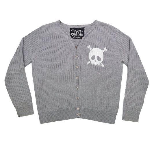 "Grim Skull" Light Grey Cardigan - Medium