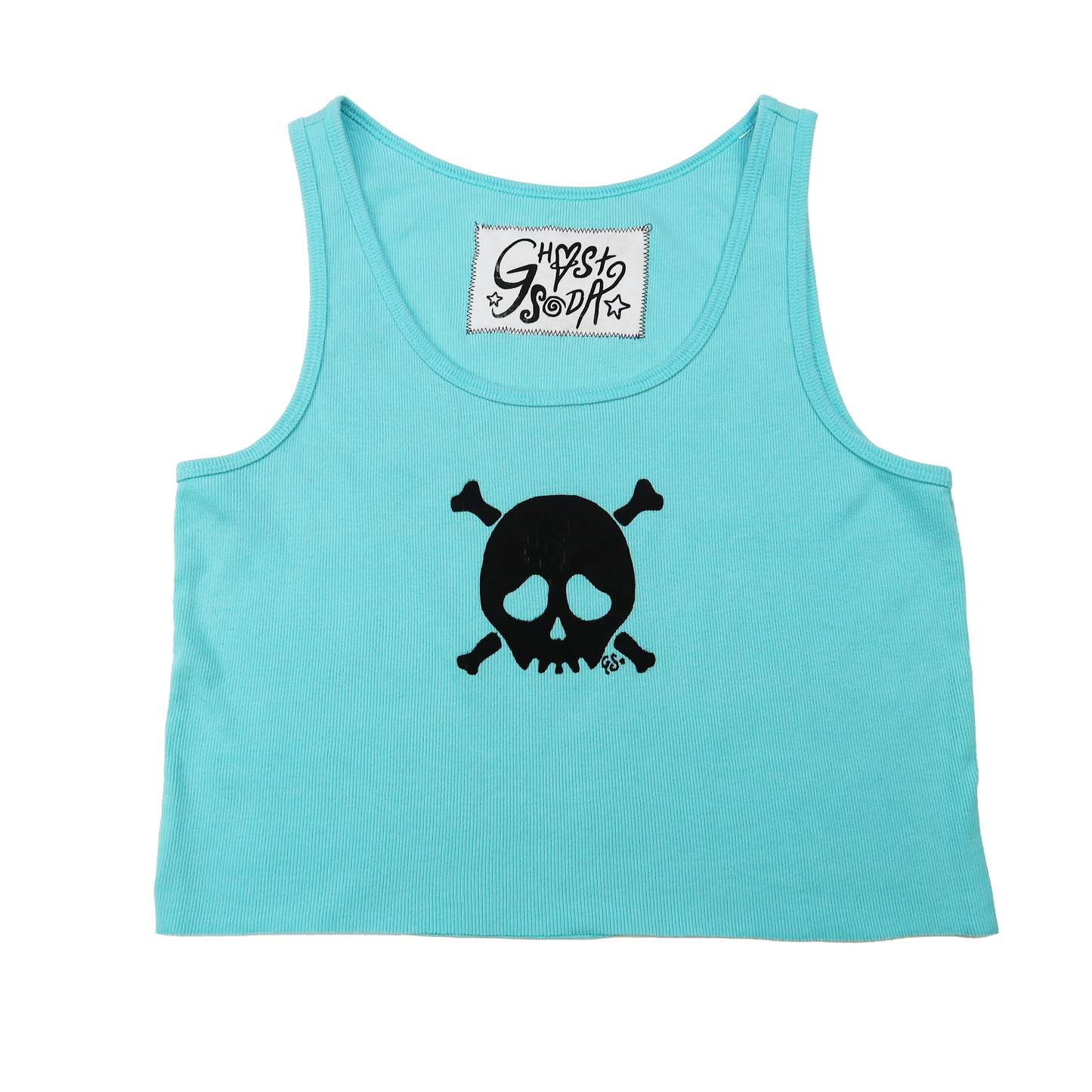 "Grim Skull" Blue Crop Top - Large