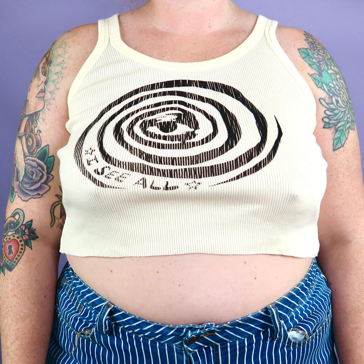 "I See All" (Eye Spiral) Yellow Ribbed Tank - Large