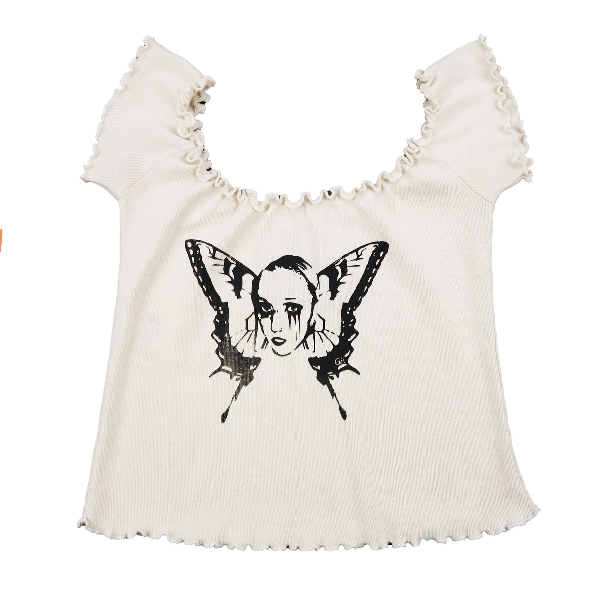 "Weeping Butterfly" Lettuce Hem Cream Top - Medium