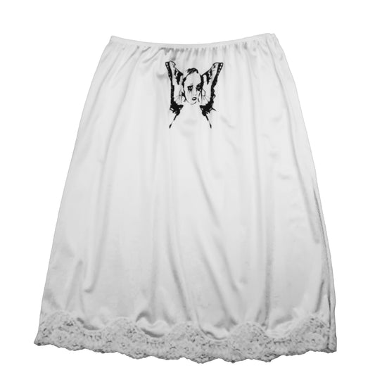 "Weeping Butterfly" White Slip Skirt - Medium