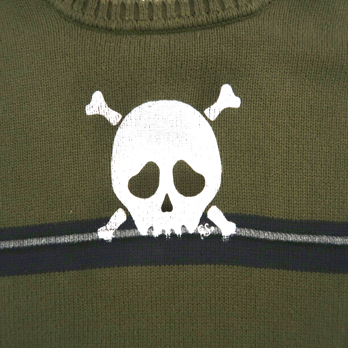 "Grim Skull" Army Green Striped Sweater - XL