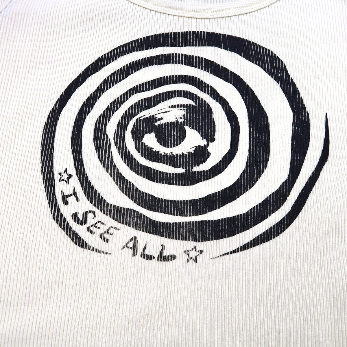 "I See All" (Eye Spiral) Yellow Ribbed Crop Top - Large