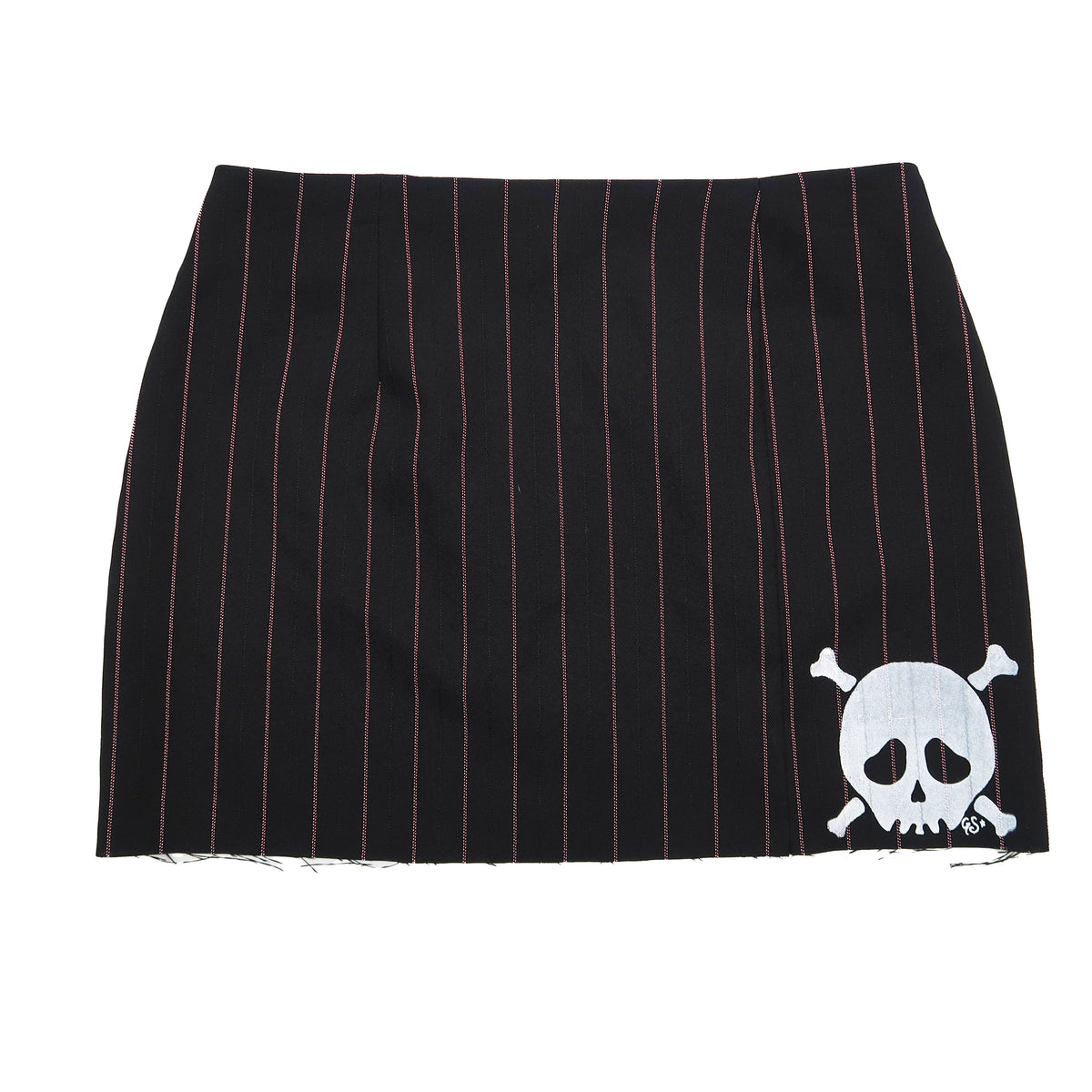 "Grim Skull" Pinstripe Black Mini Skirt - Medium