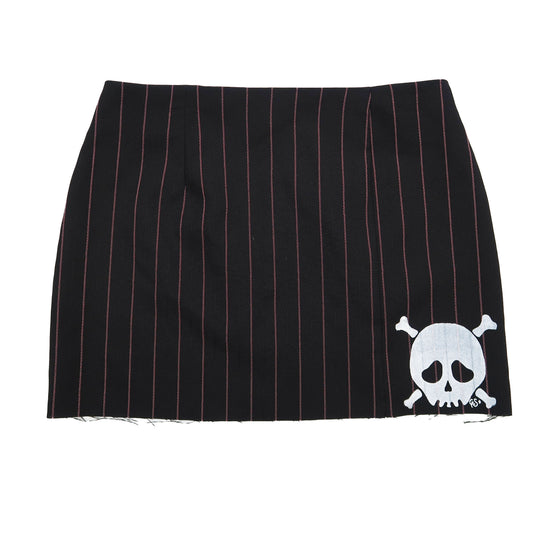 "Grim Skull" Pinstripe Black Mini Skirt - Medium
