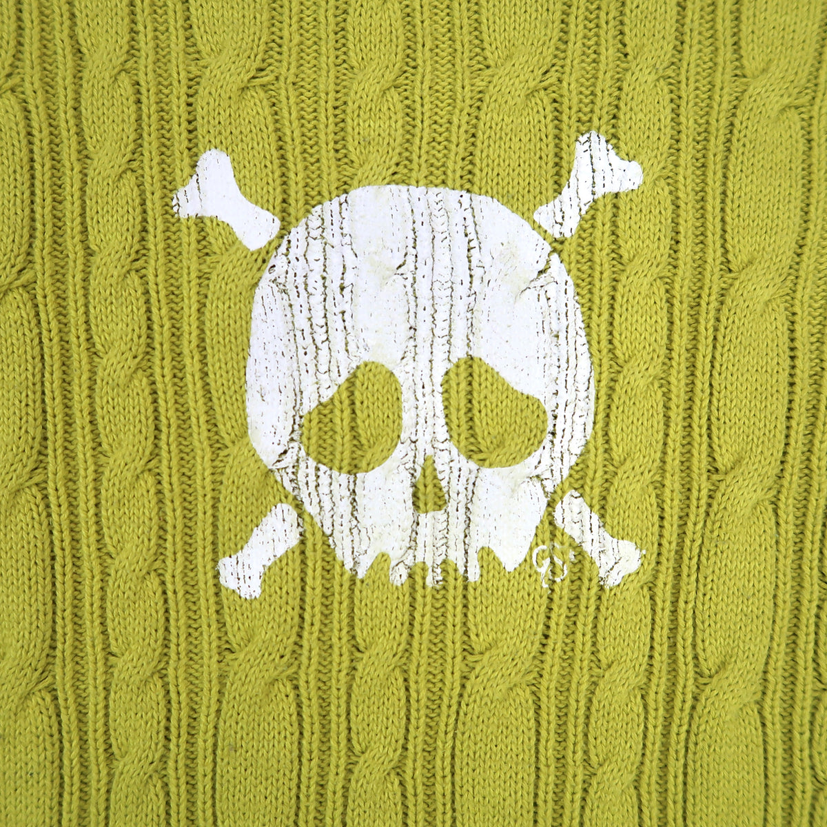 "Grim Skull" Chartreuse Knit Sweater - Medium