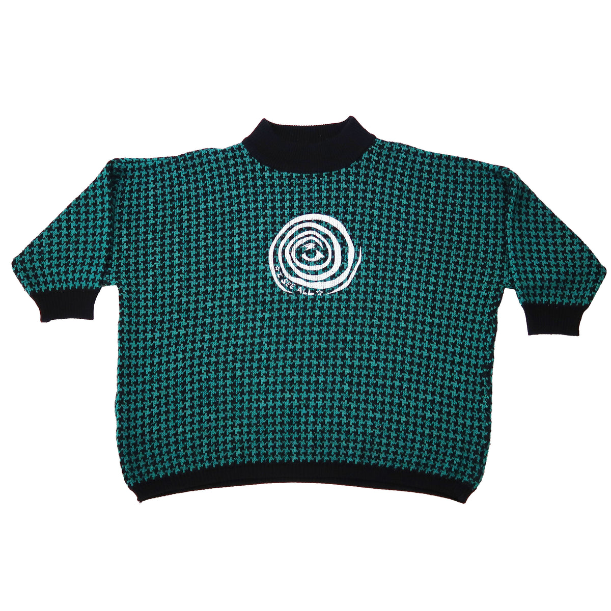 "I See All" (Eye Spiral) Green and Black Houndstooth Sweater - XL