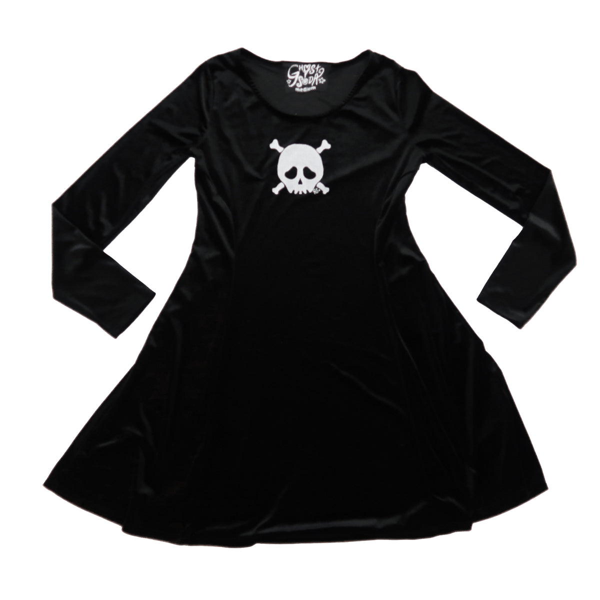 "Grim Skull" Wednesday Addams Black Velvet Dress - Medium