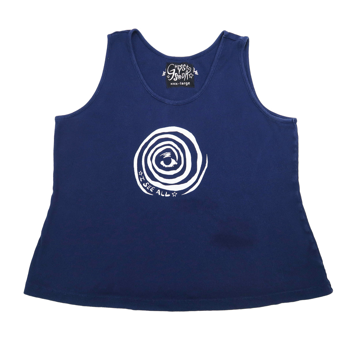 "I See All" (Eye Spiral) Navy Blue Ribbed Tank Top - XXXL
