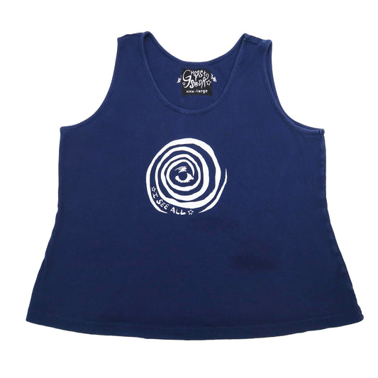 "I See All" (Eye Spiral) Navy Blue Ribbed Tank Top - XXXL