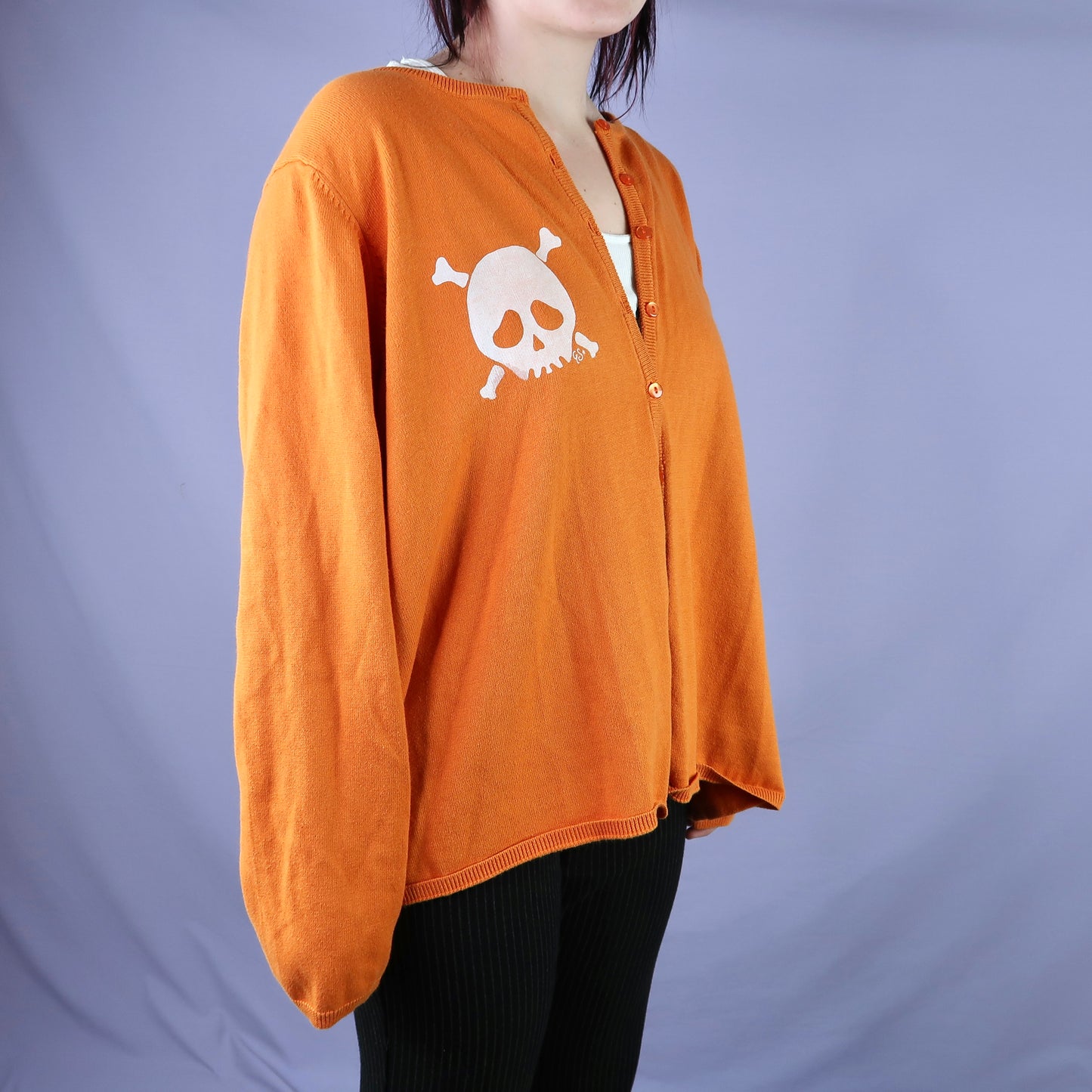 "Grim Skull" Orange Cardigan Sweater - 3XL