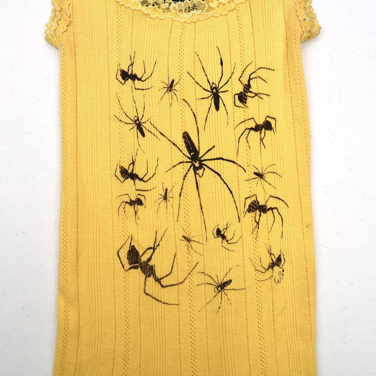 "I Love Spiders" Yellow Lace Tank Top - Small