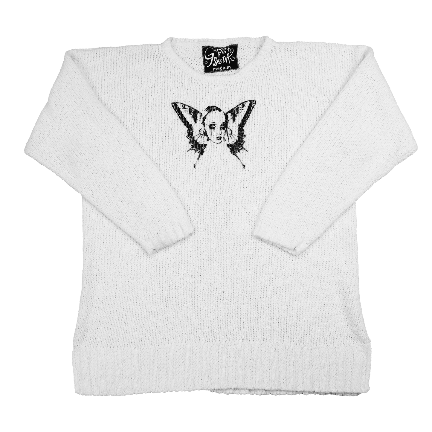 "Weeping Butterfly" White Sweater - Medium