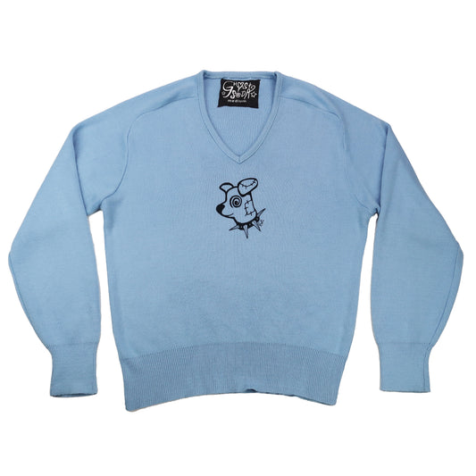 "Patches the Dog" Soft Blue Sweater - Medium