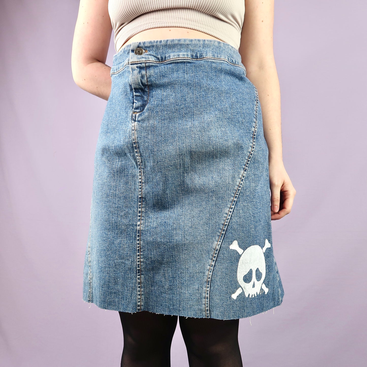 "Grim Skull" Denim Skirt - XL