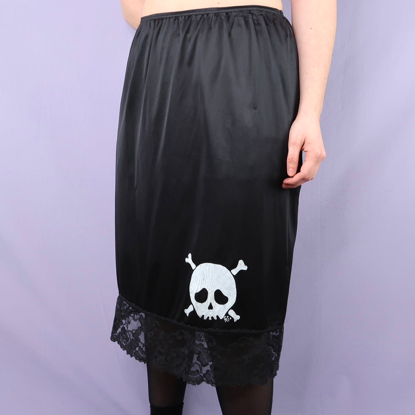 "Grim Skull" Black Slip Skirt - Large