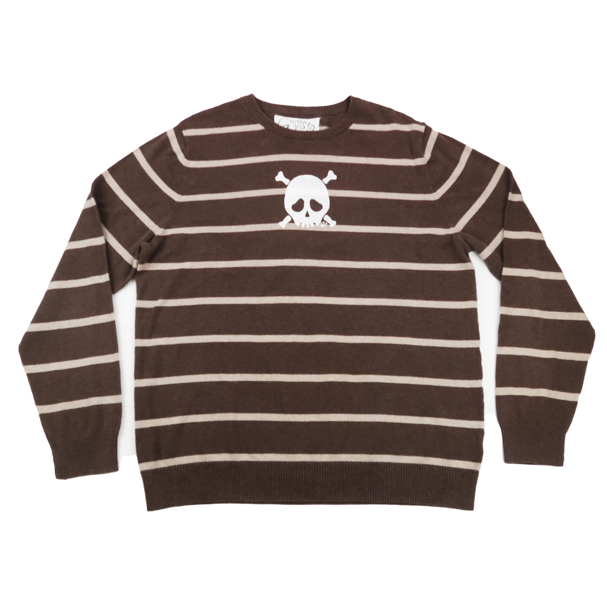 "Grim Skull" Brown Striped Sweater - Large