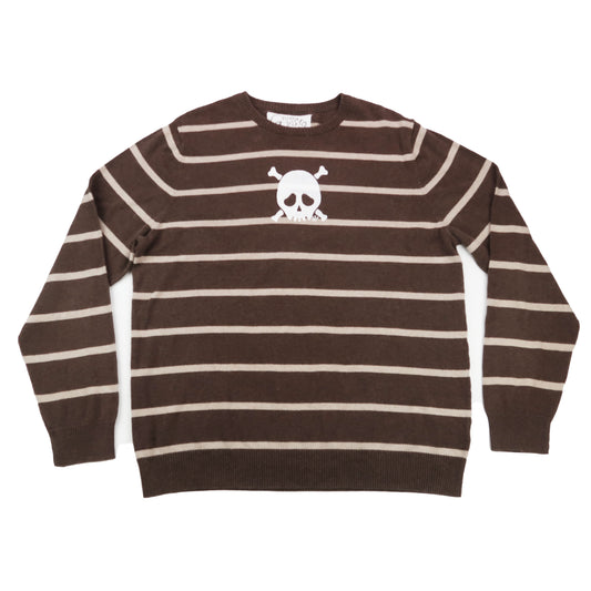 "Grim Skull" Brown Striped Sweater - Large