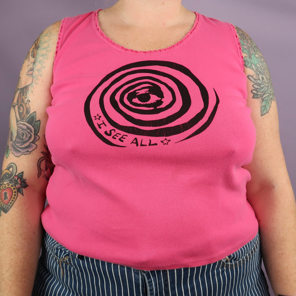 "I See All" (Eye Spiral) Hot Pink Tank Top - XL