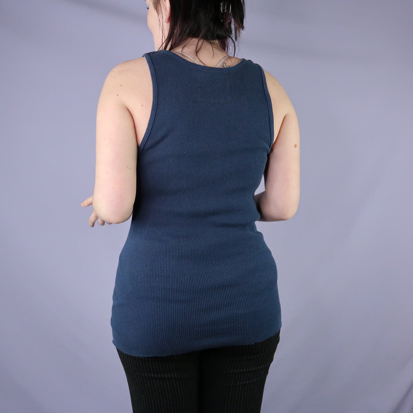 "Patches the Dog" Navy Blue Ribbed Tank - Large