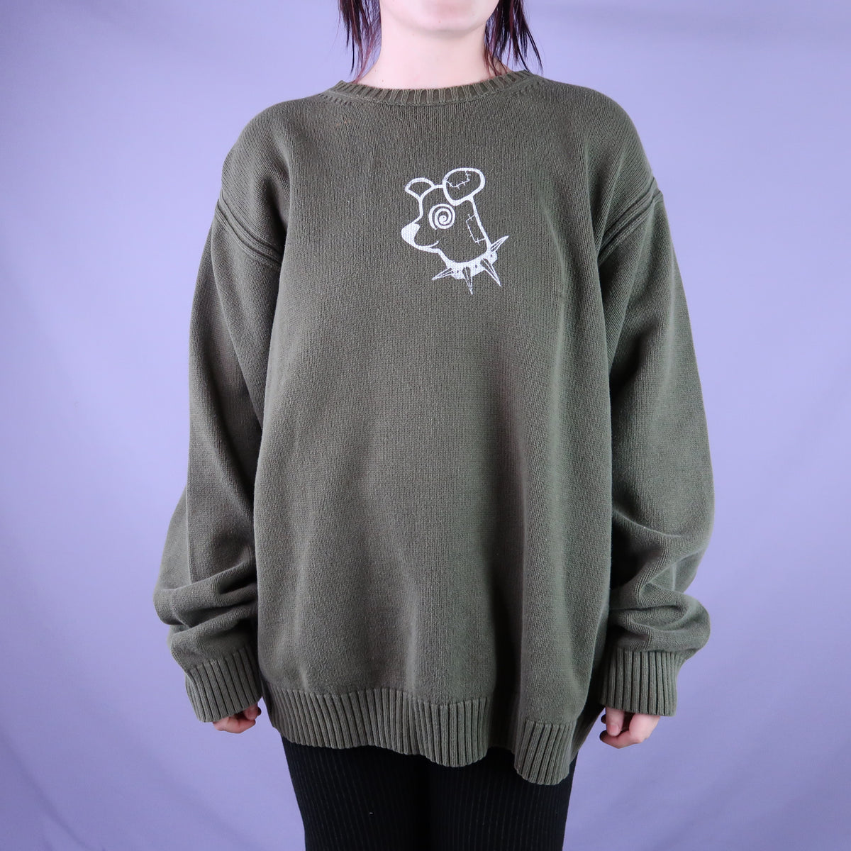 "Patches the Dog" Army Green Sweater - XL