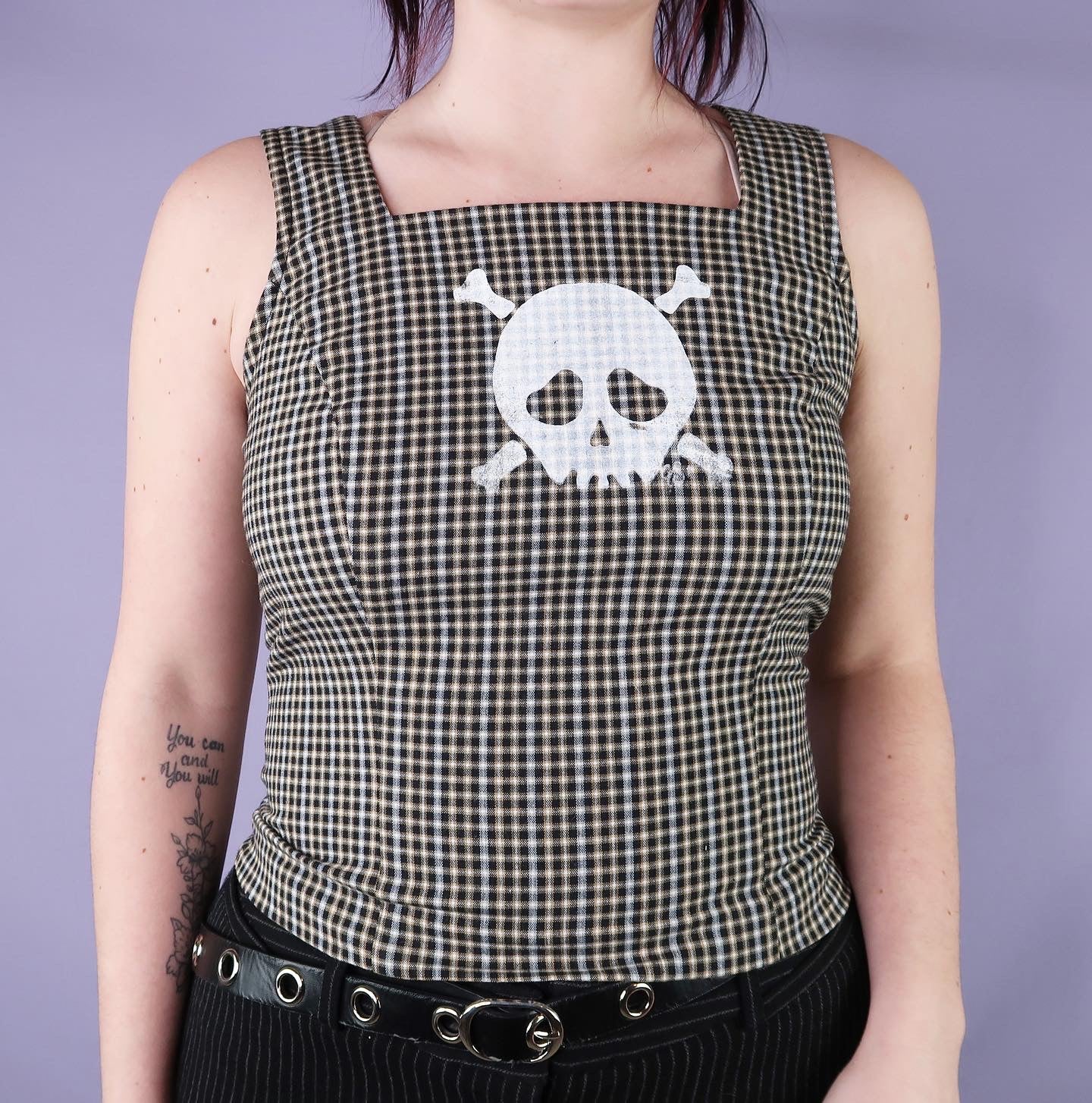 "Grim Skull" Plaid Tank Top - Medium