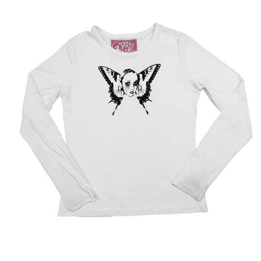 "Weeping Butterfly" White Long Sleeve - Small
