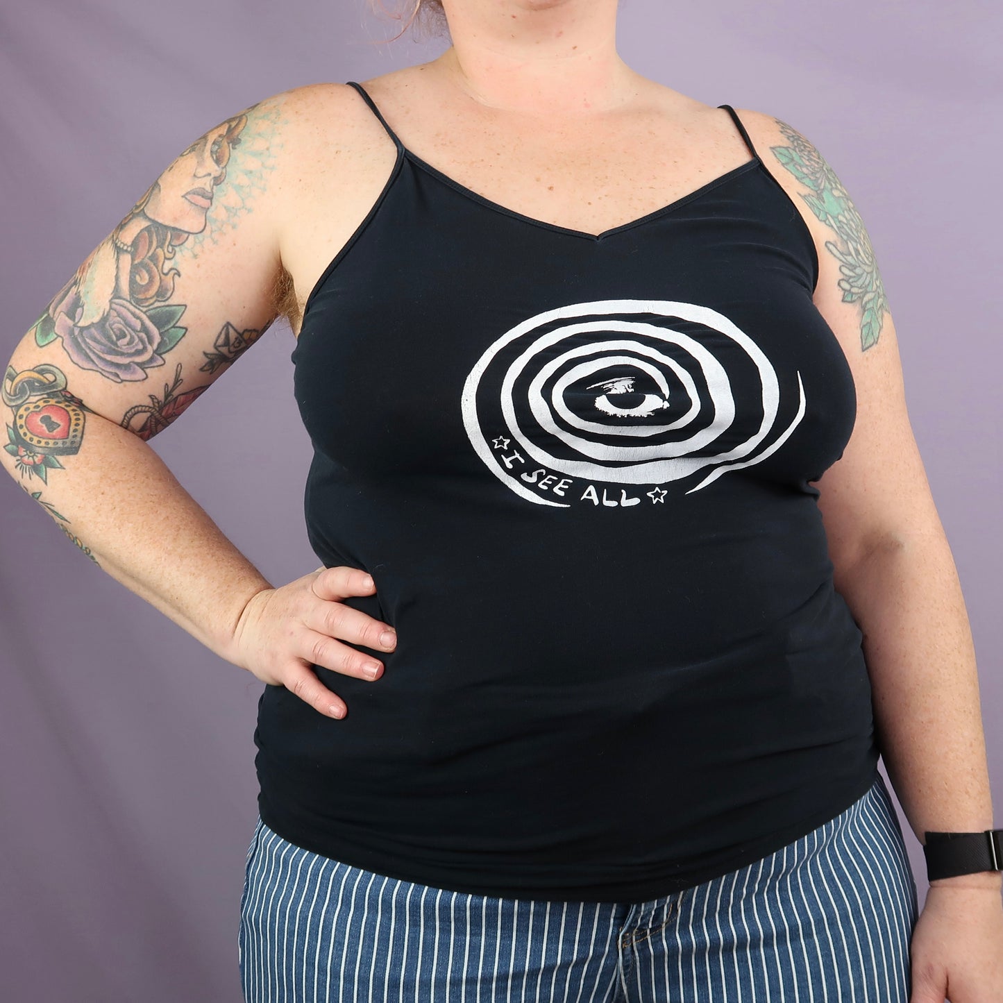 "I See All" (Eye Spiral) Black Tank Top - XXXL