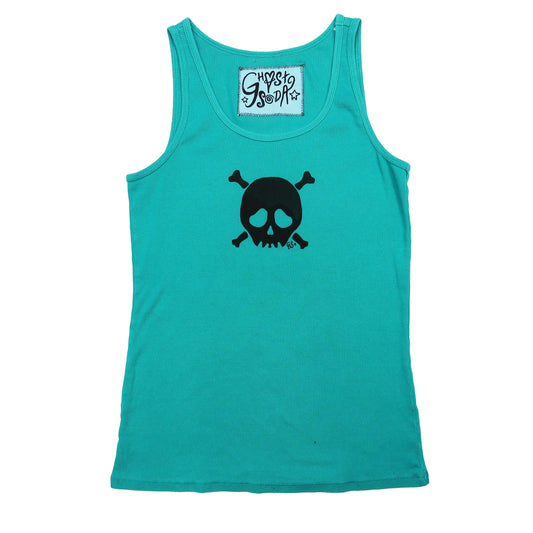 "Grim Skull" Teal Tank Top - Large