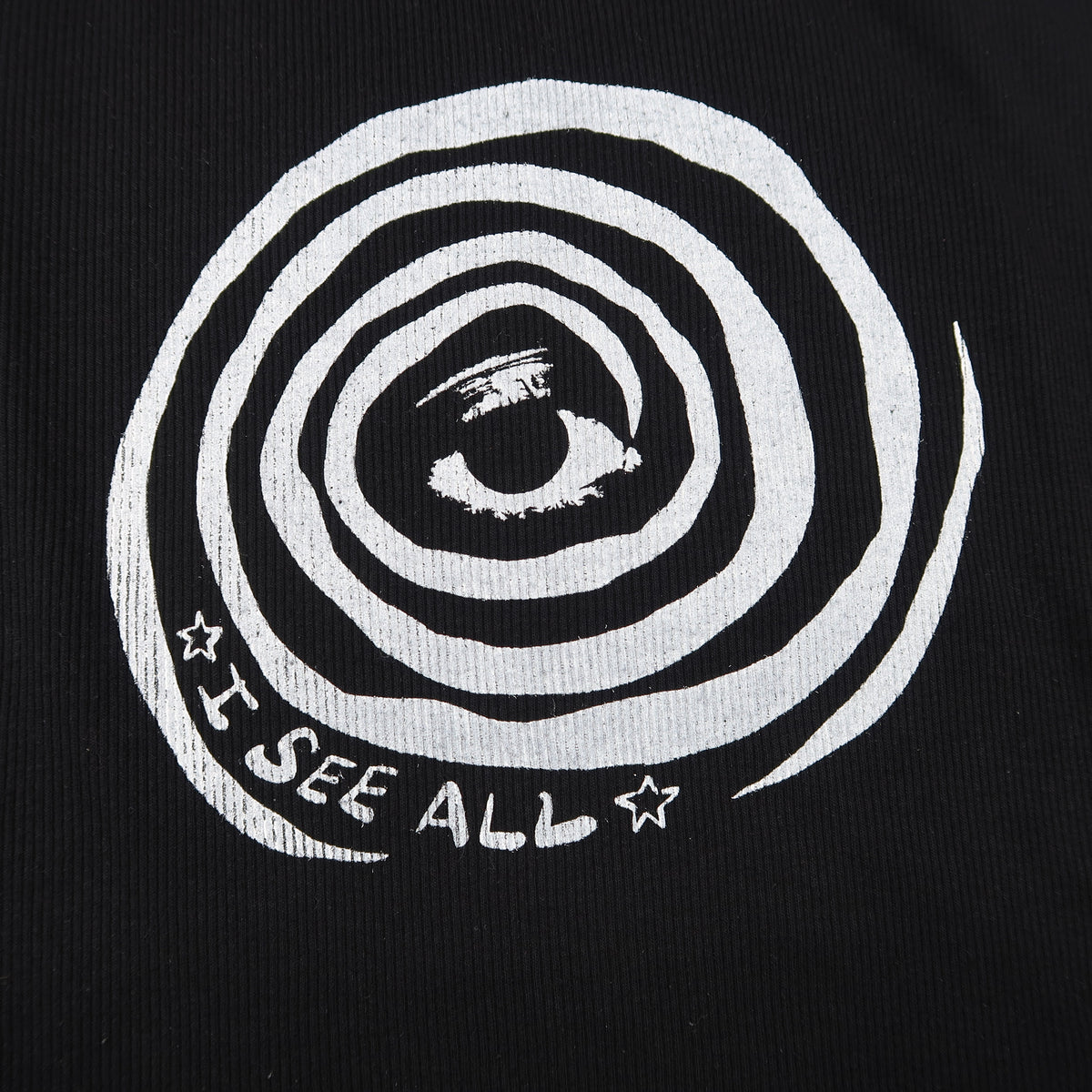 "I See All" Black Ribbed Tank Top - Large