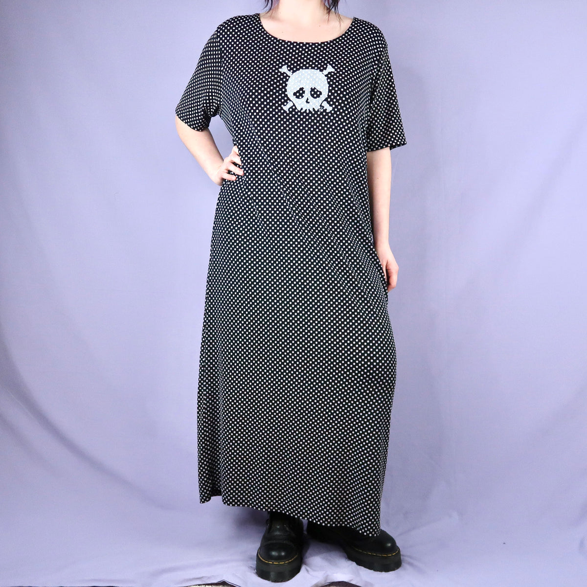 "Grim Skull" Polka Dot Babydoll Dress - 3XL