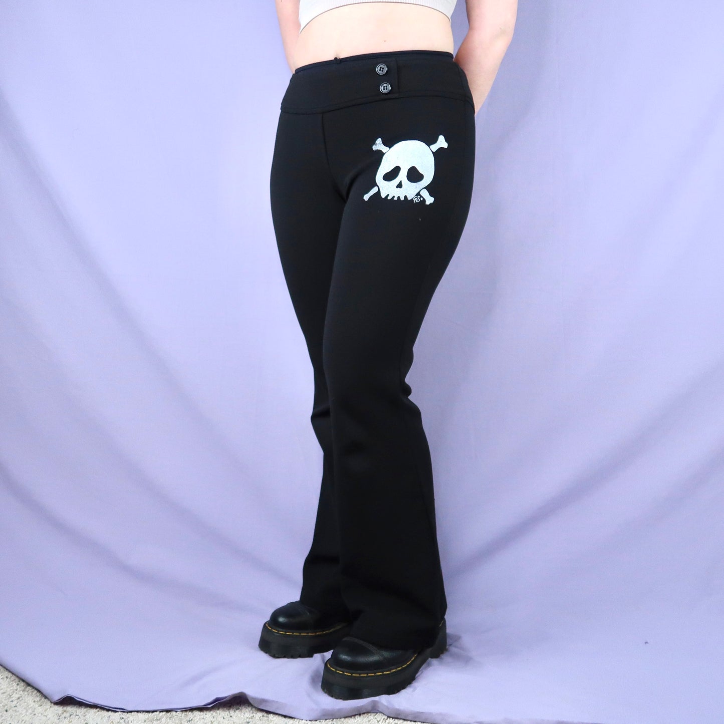 "Grim Skull" Black Flare Pants - Medium