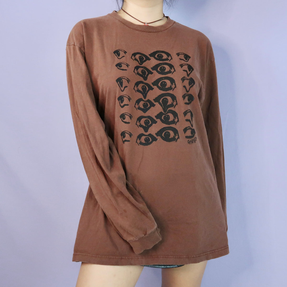 "Melted Visions" Brown Long Sleeve Shirt - Large