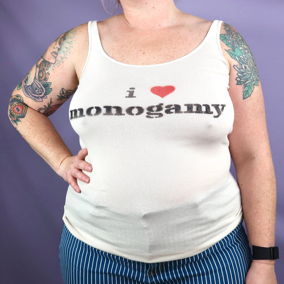 "I Love Monogamy" Cream Tank Top - Large