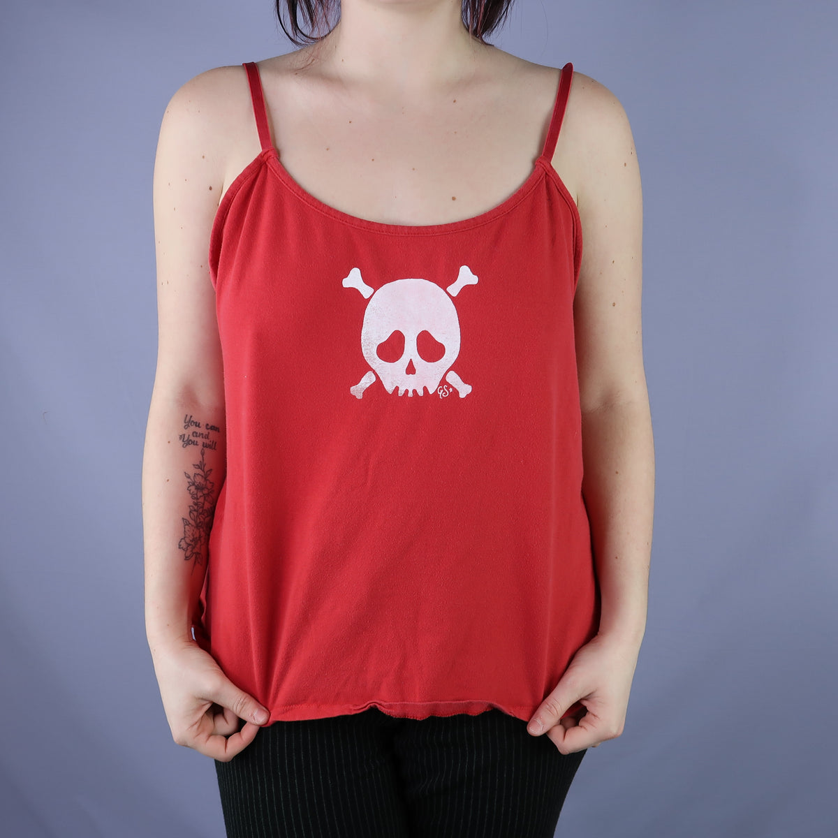 "Grim Skull" Red Tank Top - Large