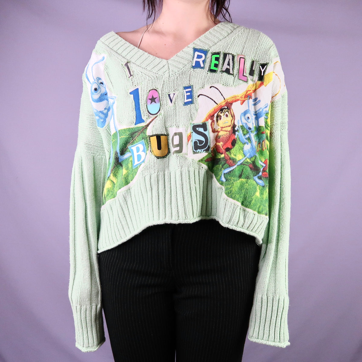 1OF1 "I REALLY LOVE BUGS" Ghost Soda Patchwork Sweater - 2XL