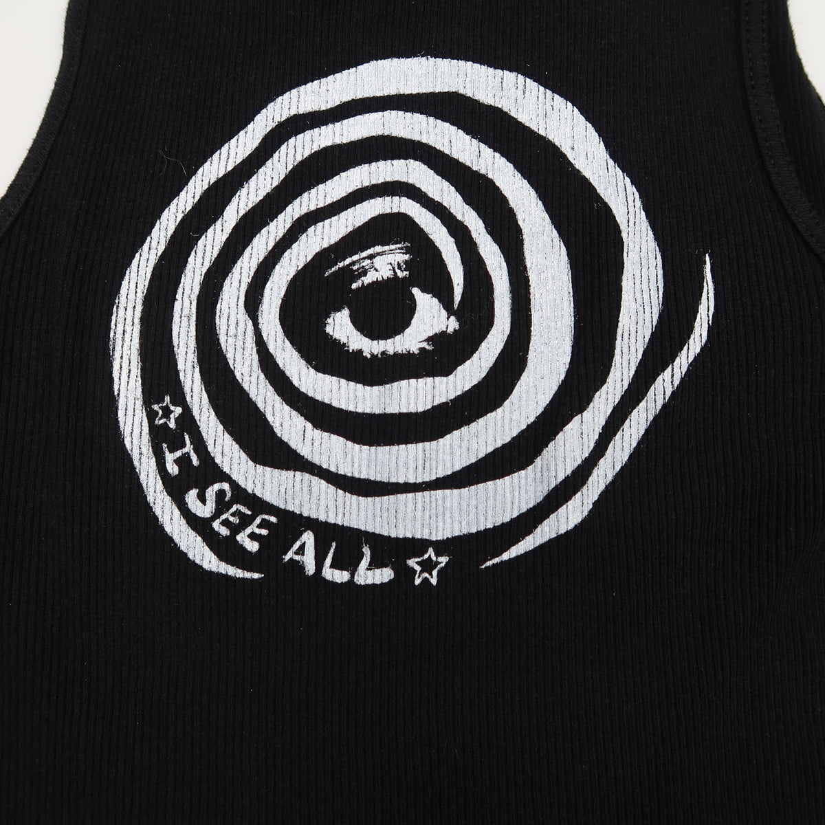 "I See All" (Eye Spiral) Black Ribbed Tank Top- Medium