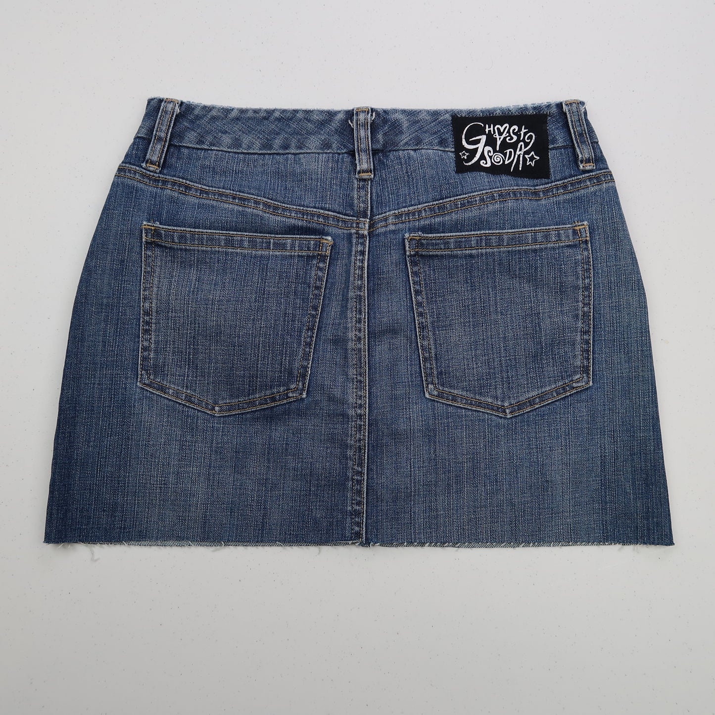 "Grim Skull" Medium Wash Denim Skirt - Small